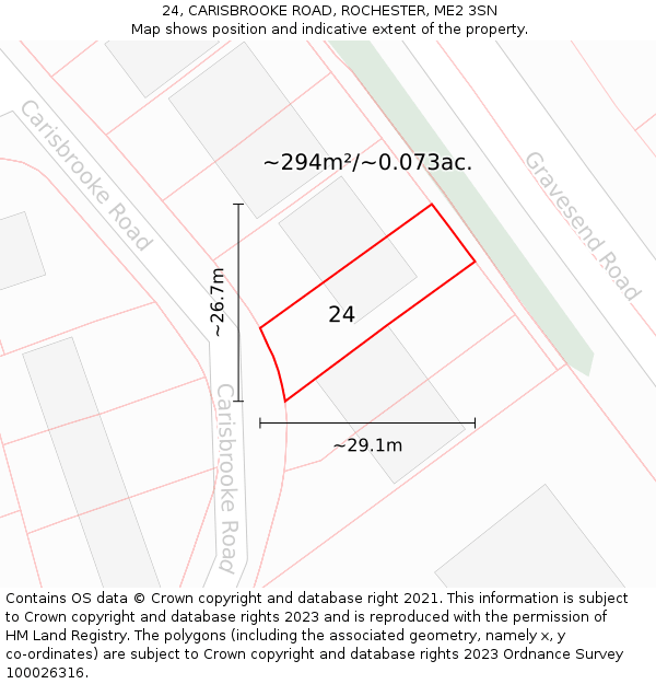 24, CARISBROOKE ROAD, ROCHESTER, ME2 3SN: Plot and title map