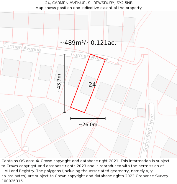 24, CARMEN AVENUE, SHREWSBURY, SY2 5NR: Plot and title map