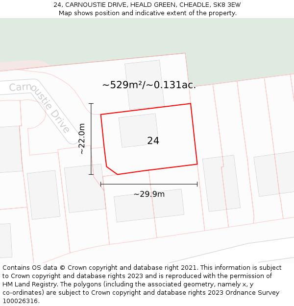 24, CARNOUSTIE DRIVE, HEALD GREEN, CHEADLE, SK8 3EW: Plot and title map