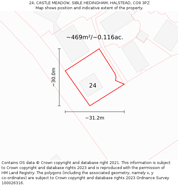 24, CASTLE MEADOW, SIBLE HEDINGHAM, HALSTEAD, CO9 3PZ: Plot and title map