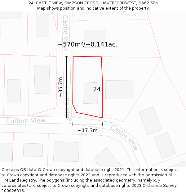 24, CASTLE VIEW, SIMPSON CROSS, HAVERFORDWEST, SA62 6EN: Plot and title map