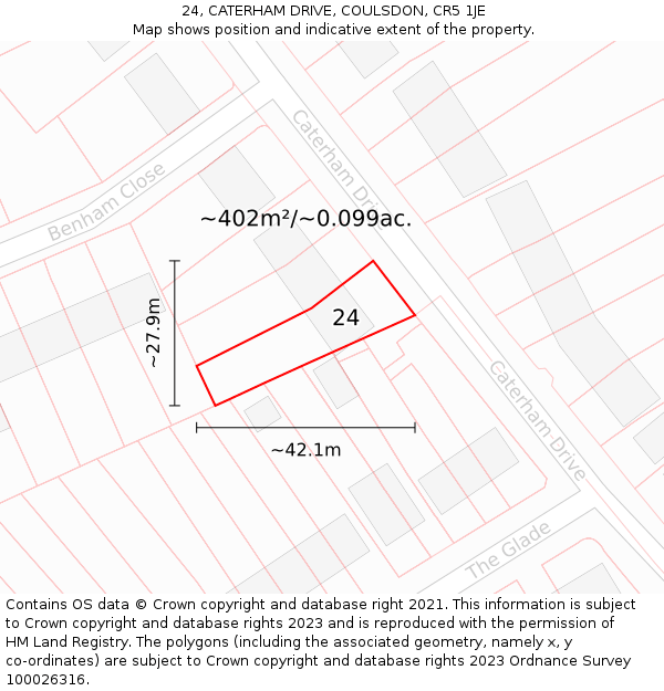 24, CATERHAM DRIVE, COULSDON, CR5 1JE: Plot and title map