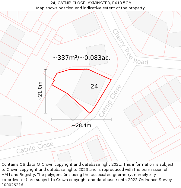 24, CATNIP CLOSE, AXMINSTER, EX13 5GA: Plot and title map