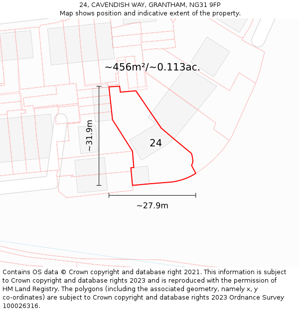 24, CAVENDISH WAY, GRANTHAM, NG31 9FP: Plot and title map