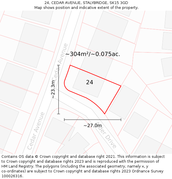 24, CEDAR AVENUE, STALYBRIDGE, SK15 3GD: Plot and title map