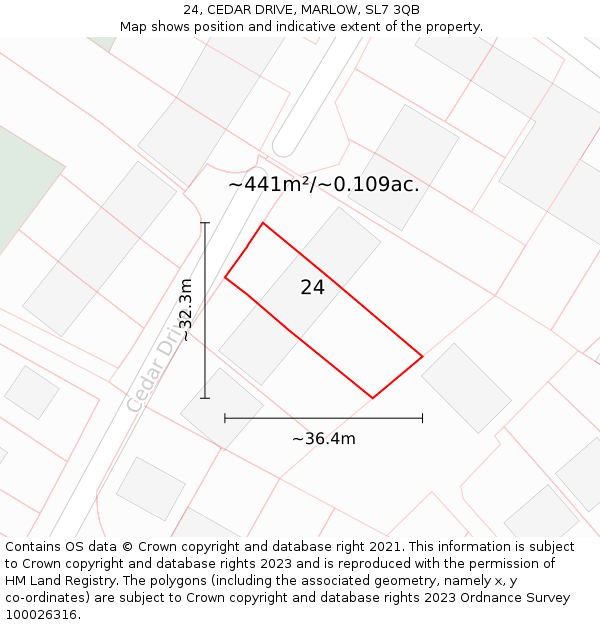 24, CEDAR DRIVE, MARLOW, SL7 3QB: Plot and title map