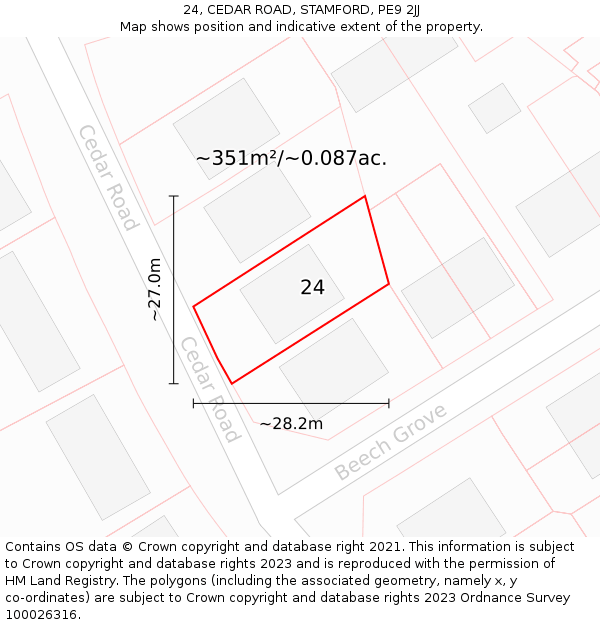 24, CEDAR ROAD, STAMFORD, PE9 2JJ: Plot and title map