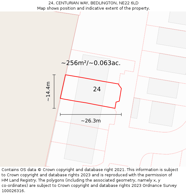 24, CENTURIAN WAY, BEDLINGTON, NE22 6LD: Plot and title map