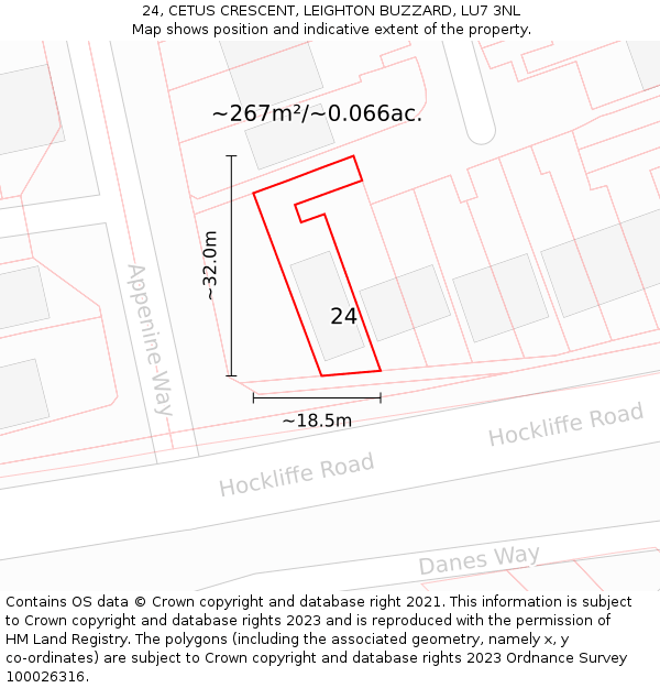 24, CETUS CRESCENT, LEIGHTON BUZZARD, LU7 3NL: Plot and title map