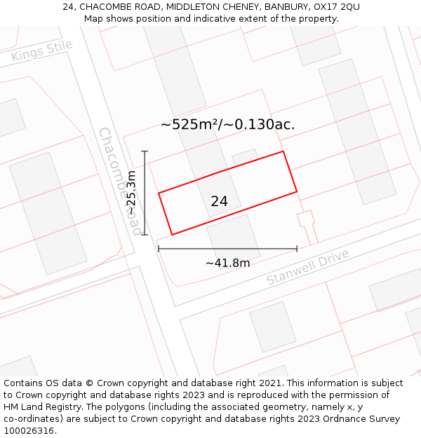 24, CHACOMBE ROAD, MIDDLETON CHENEY, BANBURY, OX17 2QU: Plot and title map