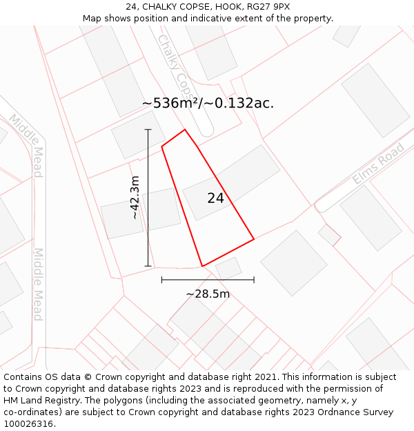 24, CHALKY COPSE, HOOK, RG27 9PX: Plot and title map