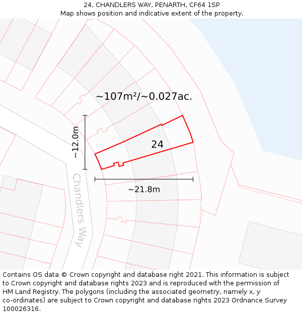 24, CHANDLERS WAY, PENARTH, CF64 1SP: Plot and title map