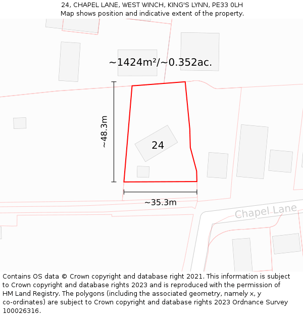 24, CHAPEL LANE, WEST WINCH, KING'S LYNN, PE33 0LH: Plot and title map