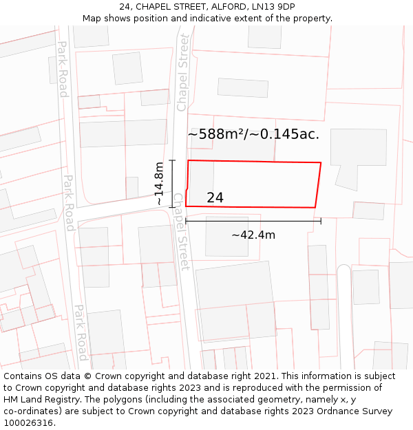 24, CHAPEL STREET, ALFORD, LN13 9DP: Plot and title map