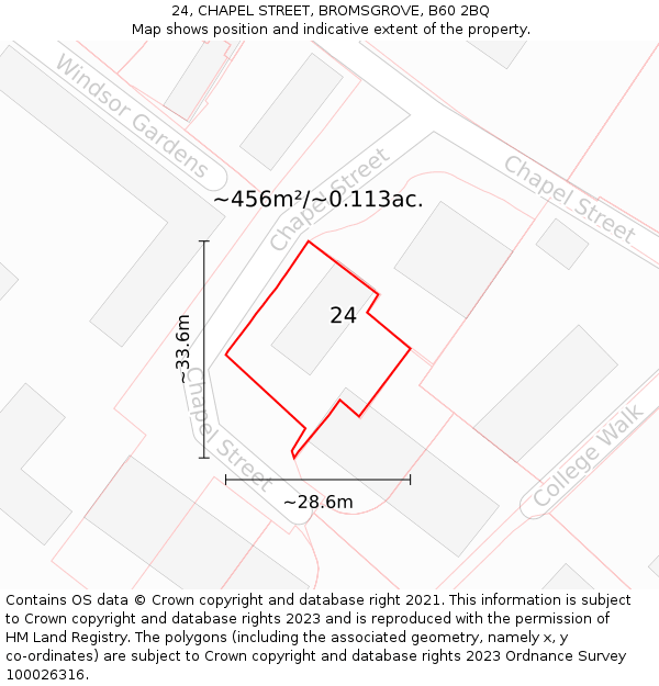 24, CHAPEL STREET, BROMSGROVE, B60 2BQ: Plot and title map