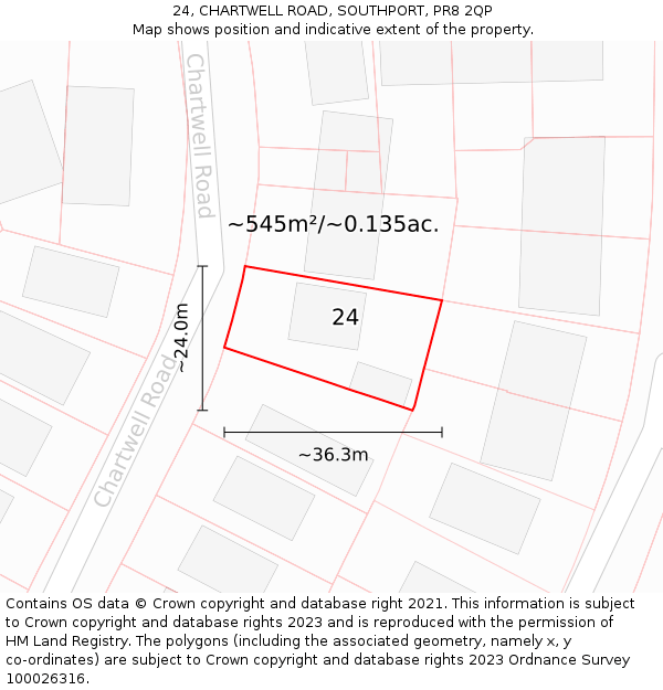 24, CHARTWELL ROAD, SOUTHPORT, PR8 2QP: Plot and title map