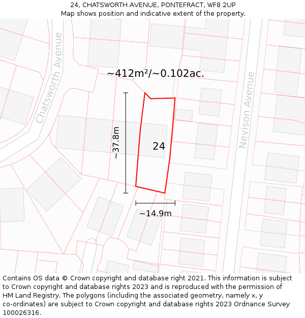 24, CHATSWORTH AVENUE, PONTEFRACT, WF8 2UP: Plot and title map