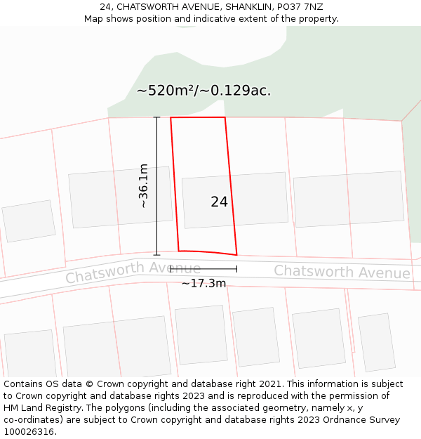 24, CHATSWORTH AVENUE, SHANKLIN, PO37 7NZ: Plot and title map