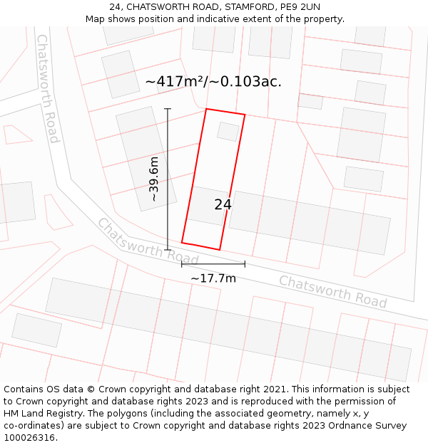 24, CHATSWORTH ROAD, STAMFORD, PE9 2UN: Plot and title map