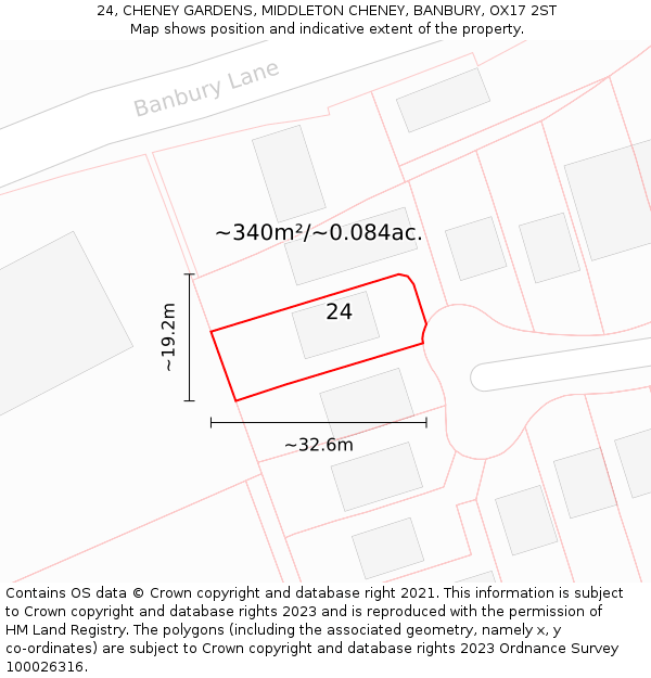 24, CHENEY GARDENS, MIDDLETON CHENEY, BANBURY, OX17 2ST: Plot and title map