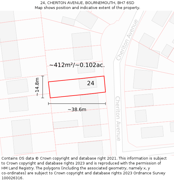 24, CHERITON AVENUE, BOURNEMOUTH, BH7 6SD: Plot and title map