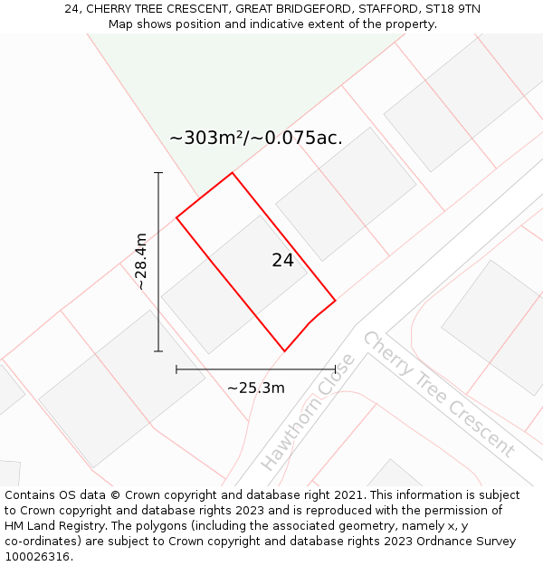 24, CHERRY TREE CRESCENT, GREAT BRIDGEFORD, STAFFORD, ST18 9TN: Plot and title map