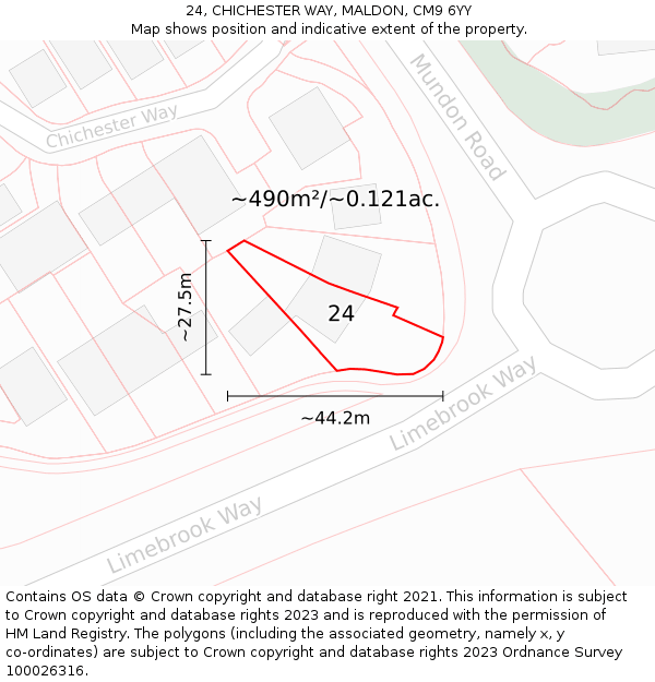 24, CHICHESTER WAY, MALDON, CM9 6YY: Plot and title map