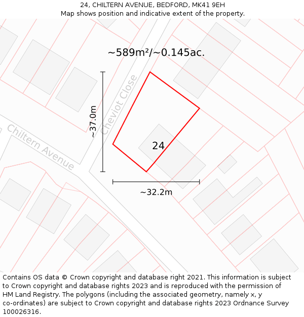 24, CHILTERN AVENUE, BEDFORD, MK41 9EH: Plot and title map