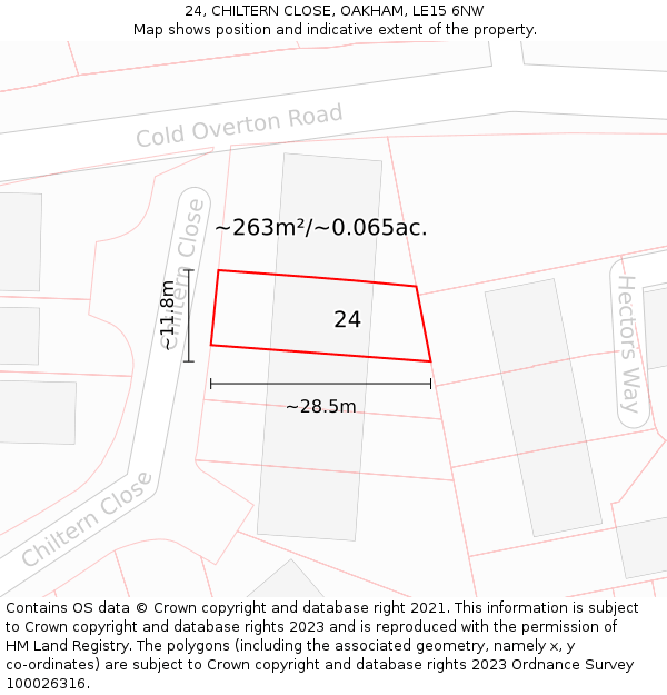 24, CHILTERN CLOSE, OAKHAM, LE15 6NW: Plot and title map