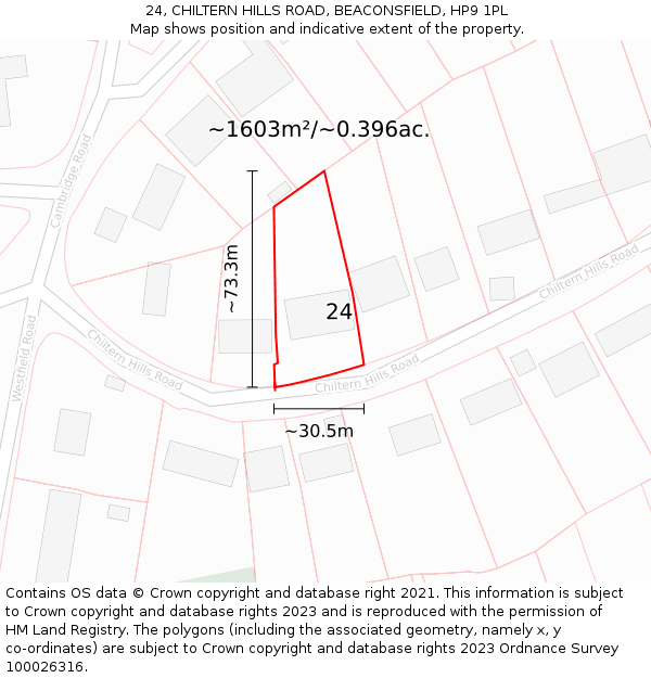 24, CHILTERN HILLS ROAD, BEACONSFIELD, HP9 1PL: Plot and title map