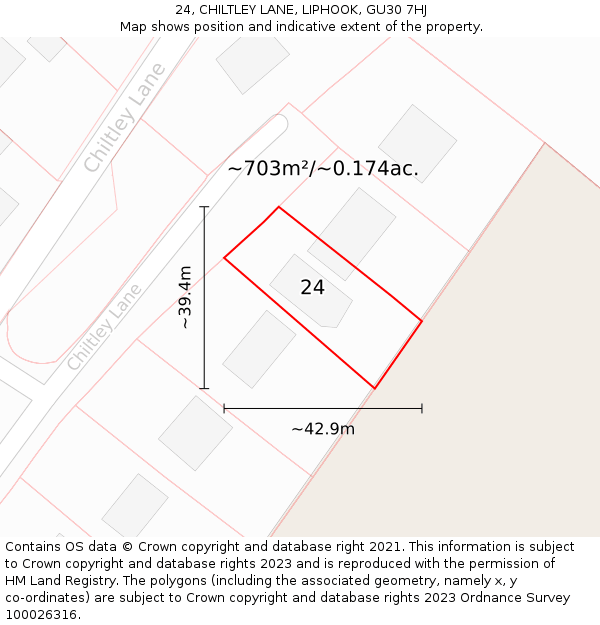 24, CHILTLEY LANE, LIPHOOK, GU30 7HJ: Plot and title map