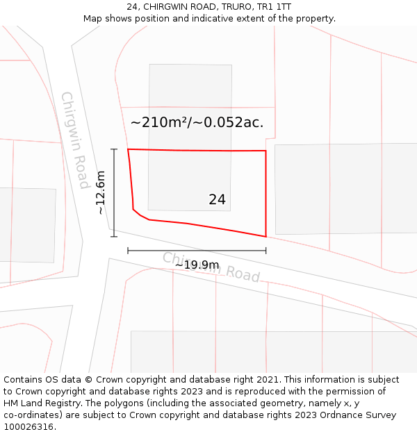 24, CHIRGWIN ROAD, TRURO, TR1 1TT: Plot and title map