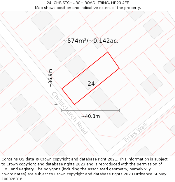 24, CHRISTCHURCH ROAD, TRING, HP23 4EE: Plot and title map