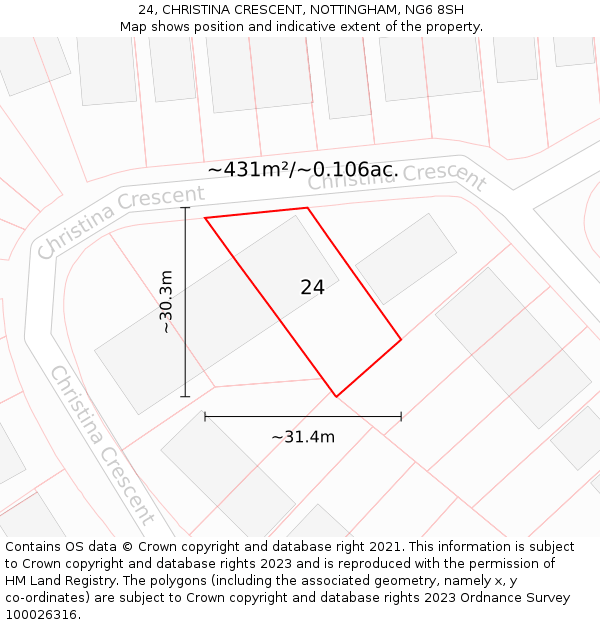 24, CHRISTINA CRESCENT, NOTTINGHAM, NG6 8SH: Plot and title map