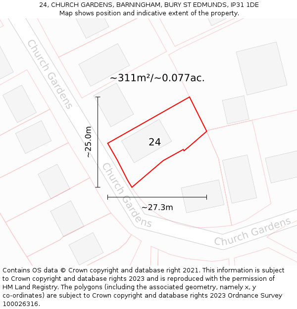 24, CHURCH GARDENS, BARNINGHAM, BURY ST EDMUNDS, IP31 1DE: Plot and title map