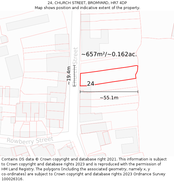 24, CHURCH STREET, BROMYARD, HR7 4DP: Plot and title map
