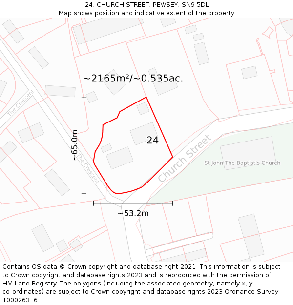 24, CHURCH STREET, PEWSEY, SN9 5DL: Plot and title map