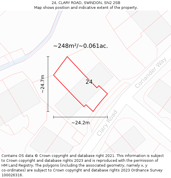 24, CLARY ROAD, SWINDON, SN2 2SB: Plot and title map
