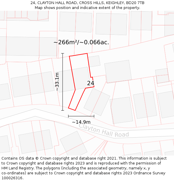 24, CLAYTON HALL ROAD, CROSS HILLS, KEIGHLEY, BD20 7TB: Plot and title map