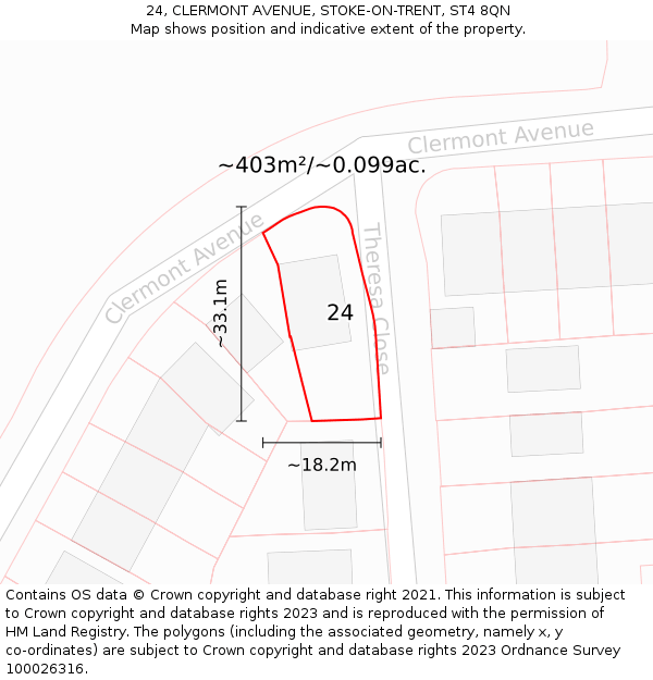 24, CLERMONT AVENUE, STOKE-ON-TRENT, ST4 8QN: Plot and title map