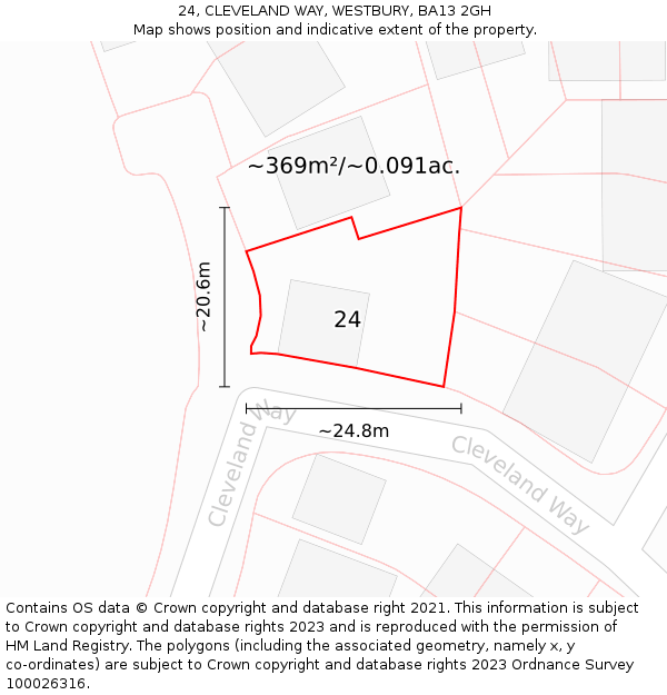 24, CLEVELAND WAY, WESTBURY, BA13 2GH: Plot and title map