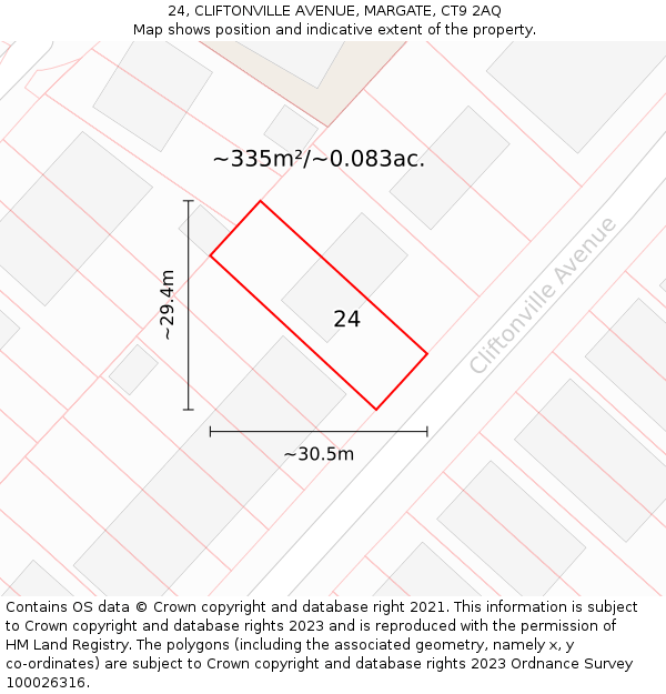 24, CLIFTONVILLE AVENUE, MARGATE, CT9 2AQ: Plot and title map