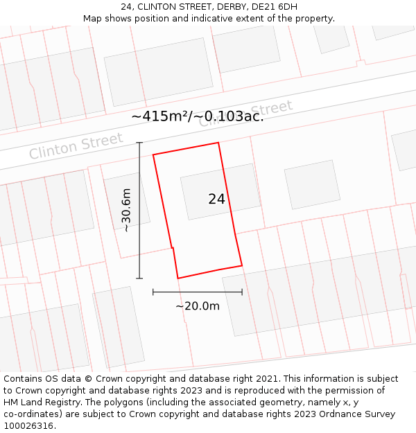 24, CLINTON STREET, DERBY, DE21 6DH: Plot and title map