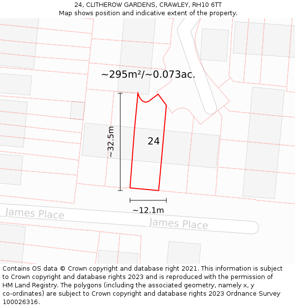 24, CLITHEROW GARDENS, CRAWLEY, RH10 6TT: Plot and title map
