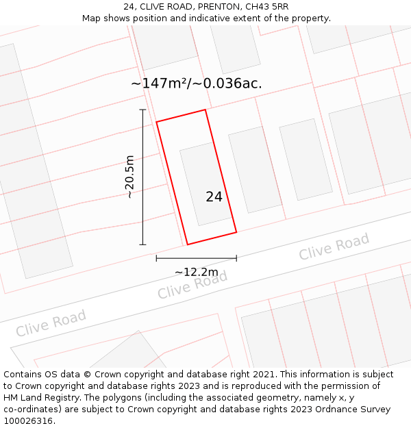 24, CLIVE ROAD, PRENTON, CH43 5RR: Plot and title map