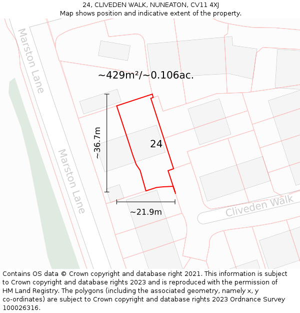 24, CLIVEDEN WALK, NUNEATON, CV11 4XJ: Plot and title map