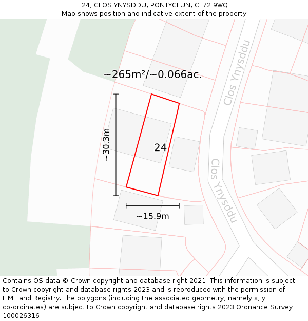 24, CLOS YNYSDDU, PONTYCLUN, CF72 9WQ: Plot and title map