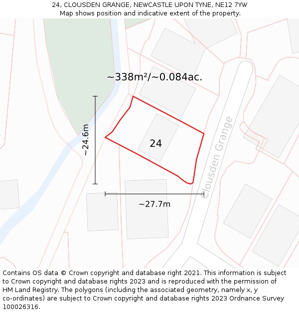 24, CLOUSDEN GRANGE, NEWCASTLE UPON TYNE, NE12 7YW: Plot and title map