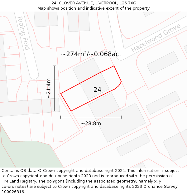 24, CLOVER AVENUE, LIVERPOOL, L26 7XG: Plot and title map