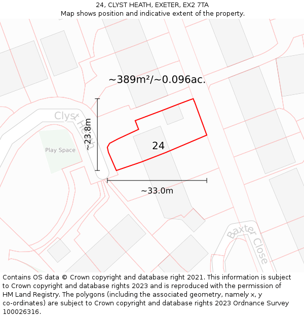 24, CLYST HEATH, EXETER, EX2 7TA: Plot and title map